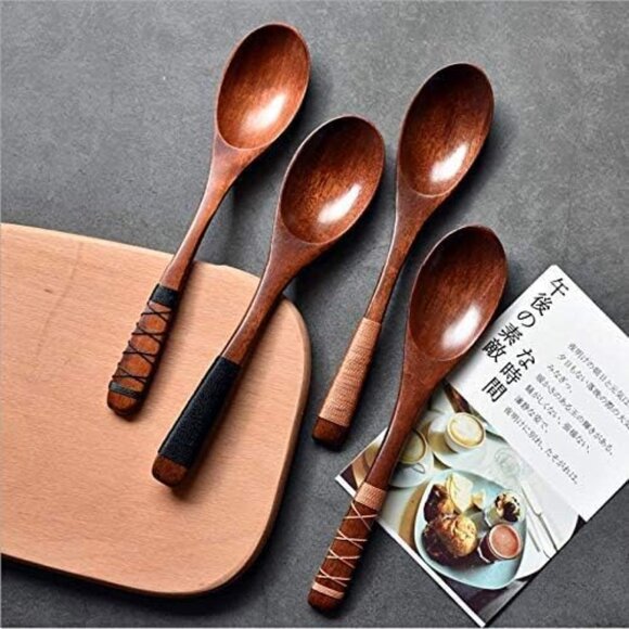 Other - NEW! 4pc-Handmade Japanese Style Wooden Soup Spoons with Tied Line on Handle
